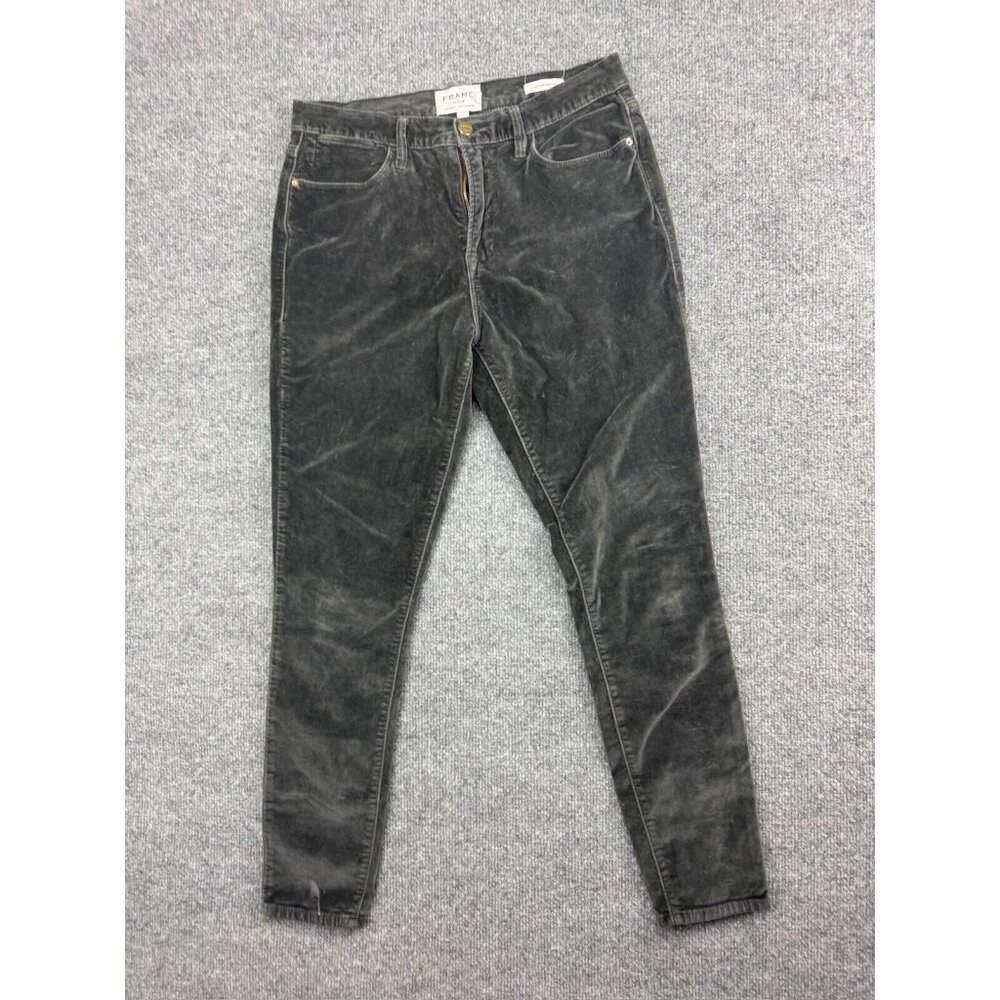 Frame Le High Skinny Pants Women's 29 Green Velour Velveteen High Rise